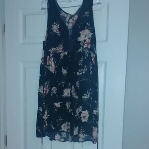 Floral Sleeveless Dress - Black and Pink